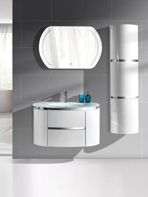 KP-5807 Cam Evyeli Duvara Monte PVC Banyo Vanity Dolapları